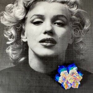 Sparkling Sapphire and Aurora Borealis crystal flower pin brooch